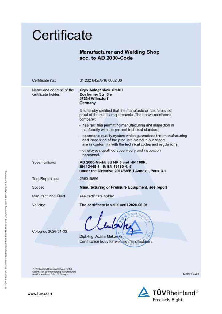 Preview: Manufacturer and Welding Shop acc. to AD 2000 Code